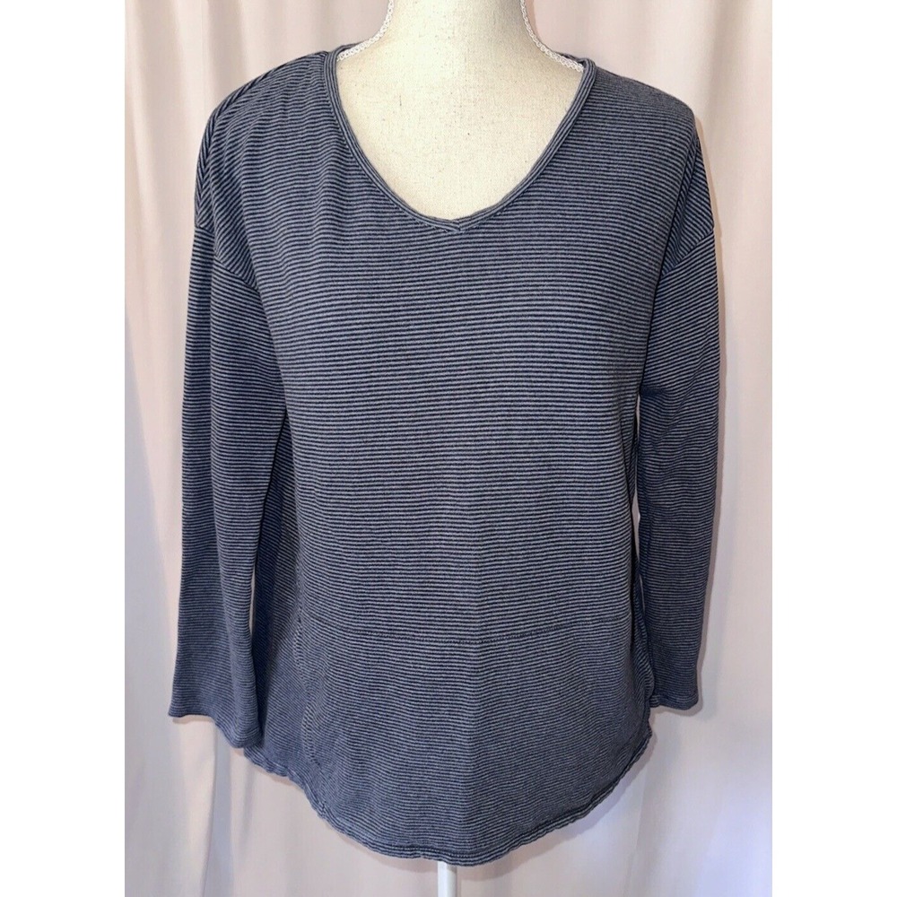 Pure Jill Top‎ Size S Striped V Neck Breathable Kangaroo Pockets 100% Cotton
